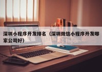 深圳小程序开发排名（深圳微信小程序开发哪家公司好）